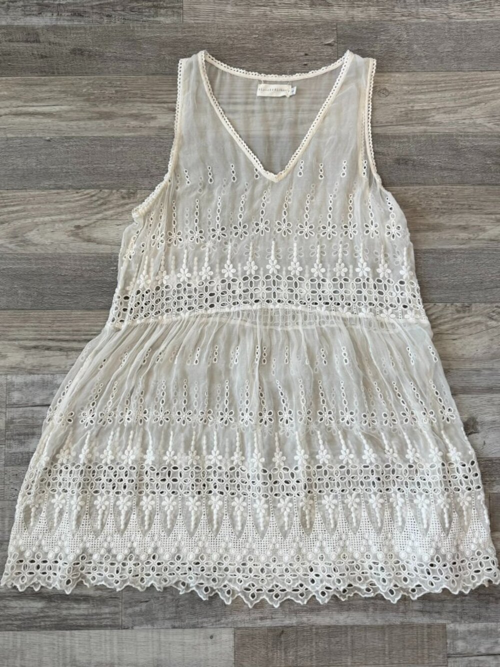 Johnny Was 4 Love & Liberty white silk eyelet lace sleeveless tunic small Q19